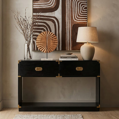 Campaign Black Mango Wood Console Table with 2 Drawers