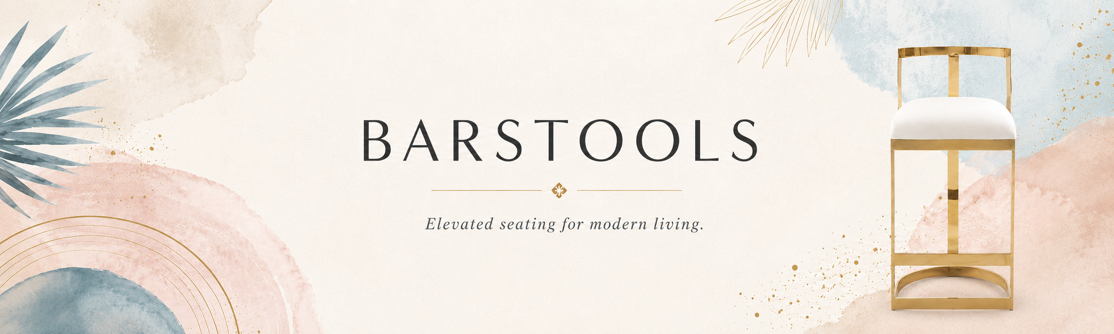 Bar stools collection banner with gold and ivory bar stool in boho luxe styling