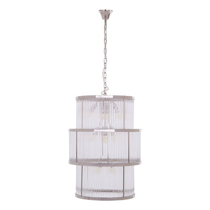 Deco Large Nickel Glass 3 Tier Chandelier | Bali & Blue