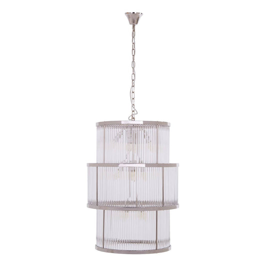 Deco Large Nickel Glass 3 Tier Chandelier | Bali & Blue