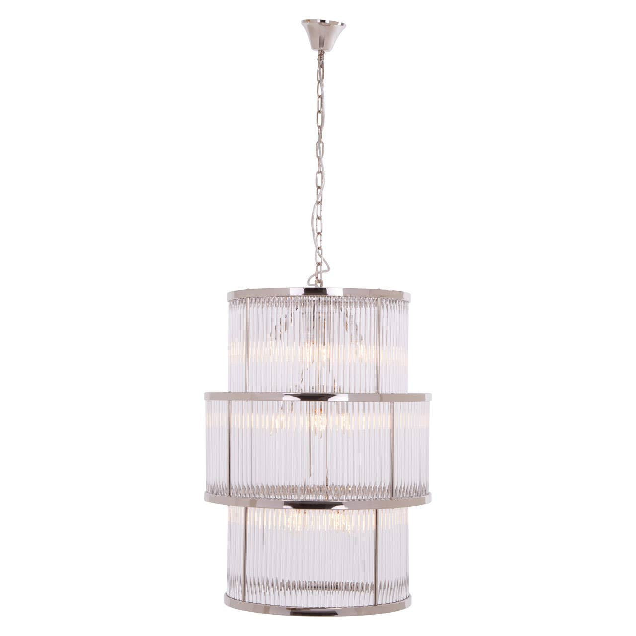 Deco Large Nickel Glass 3 Tier Chandelier