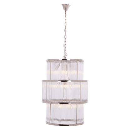 Deco Large Nickel Glass 3 Tier Chandelier