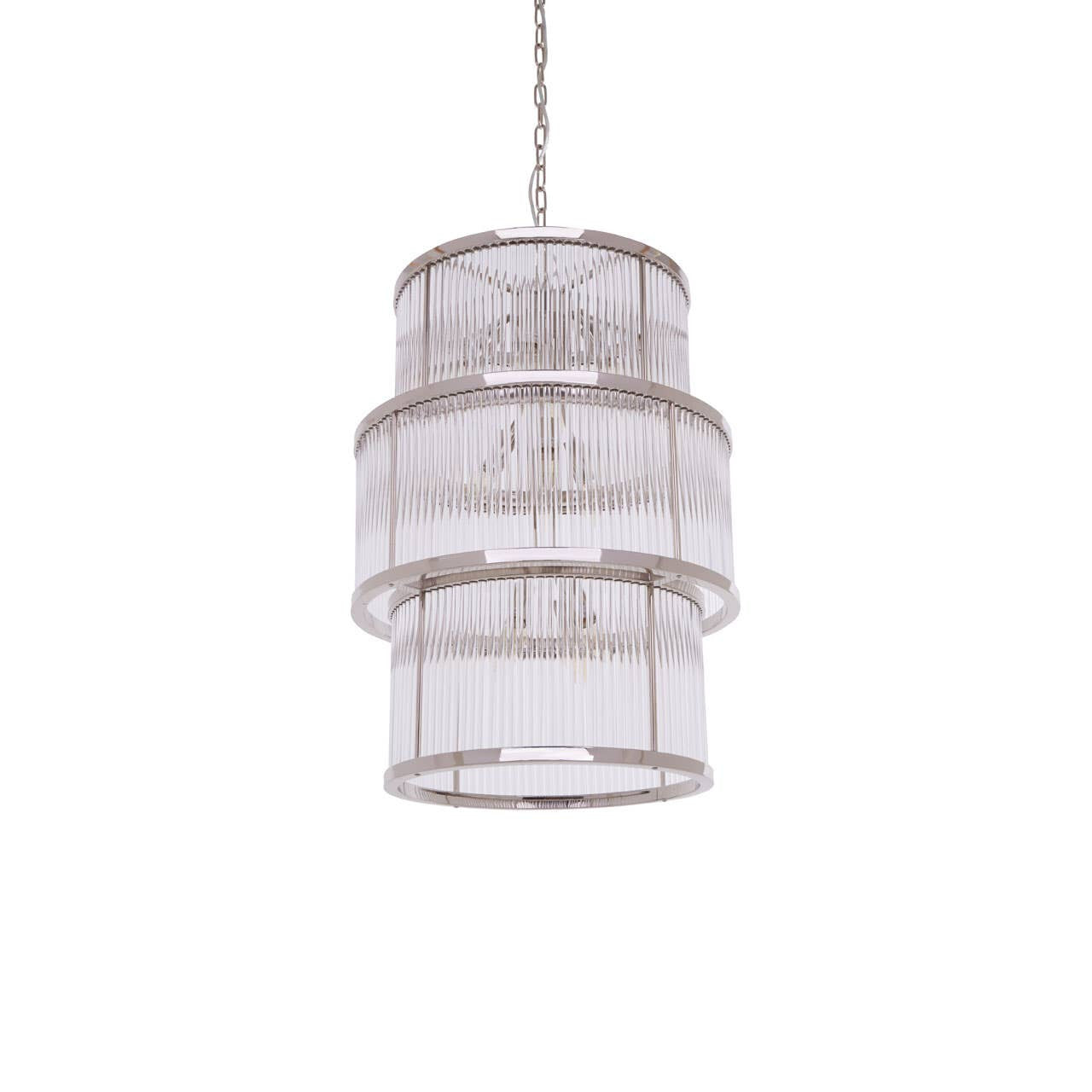 Deco Large Nickel Glass 3 Tier Chandelier