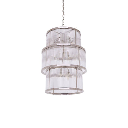 Deco Large Nickel Glass 3 Tier Chandelier