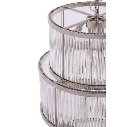 Deco Large Nickel Glass 3 Tier Chandelier