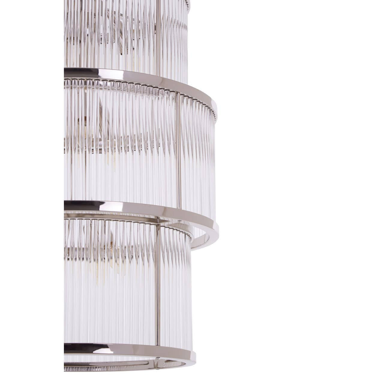 Deco Large Nickel Glass 3 Tier Chandelier