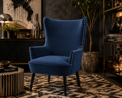 Hadley Blue Velvet Mid-Century Wingback Loung | Bali & Blue