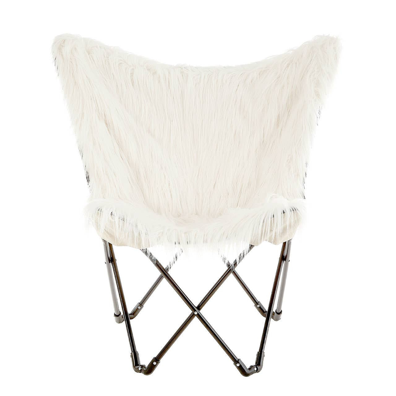 Heidi Industrial White Faux Fur Folding Butterfly Armchair