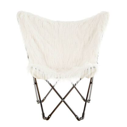 Heidi Industrial White Faux Fur Folding Butterfly Armchair