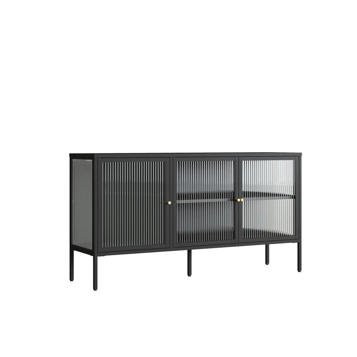 Hudson Industrial Black Metal and Fluted Glass Door Sideboard