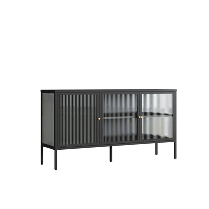 Hudson Industrial Black Metal and Fluted Glass Door Sideboard