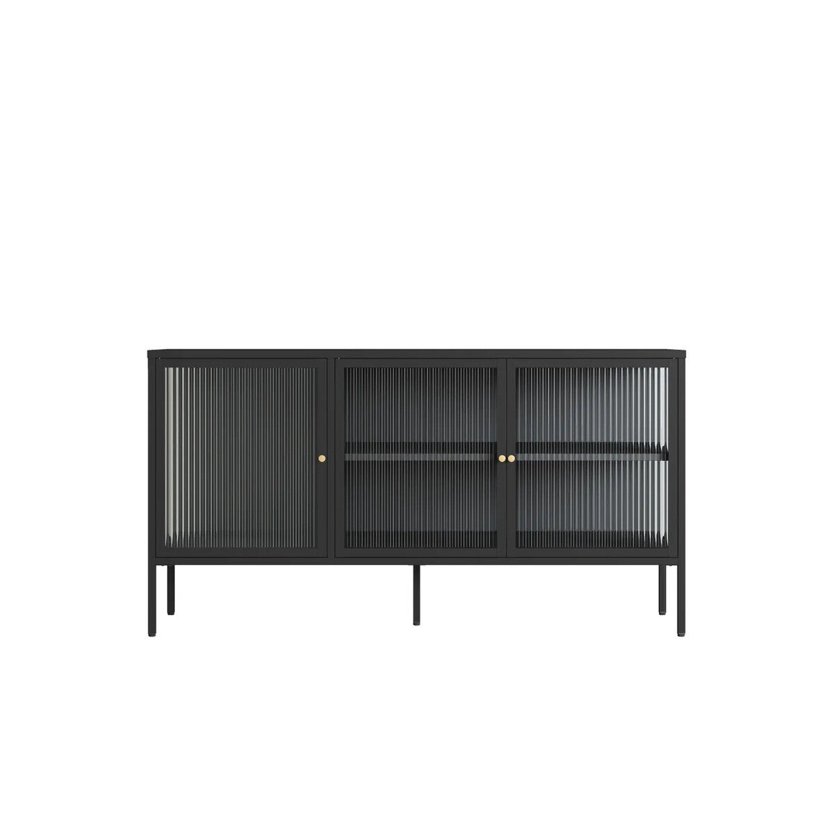 Hudson Industrial Black Metal and Fluted Glass Door Sideboard