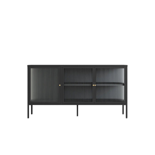 Hudson Industrial Black Metal and Fluted Glass Door Sideboard