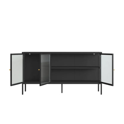 Hudson Industrial Black Metal and Fluted Glass Door Sideboard