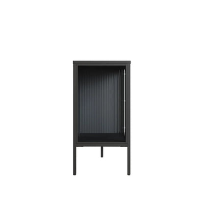 Hudson Industrial Black Metal and Fluted Glass Door Sideboard