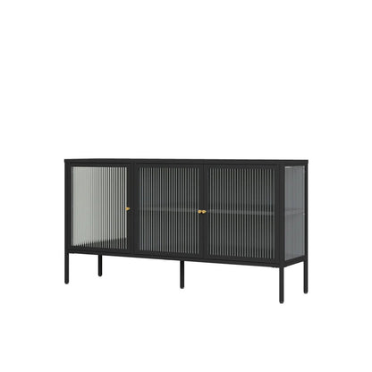 Hudson Industrial Black Metal and Fluted Glass Door Sideboard