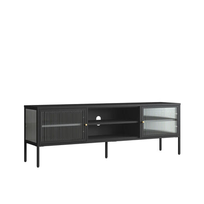 Hudson Black Metal and Fluted Glass Door TV/Media Unit