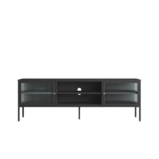 Hudson Black Metal and Fluted Glass Door TV/Media Unit