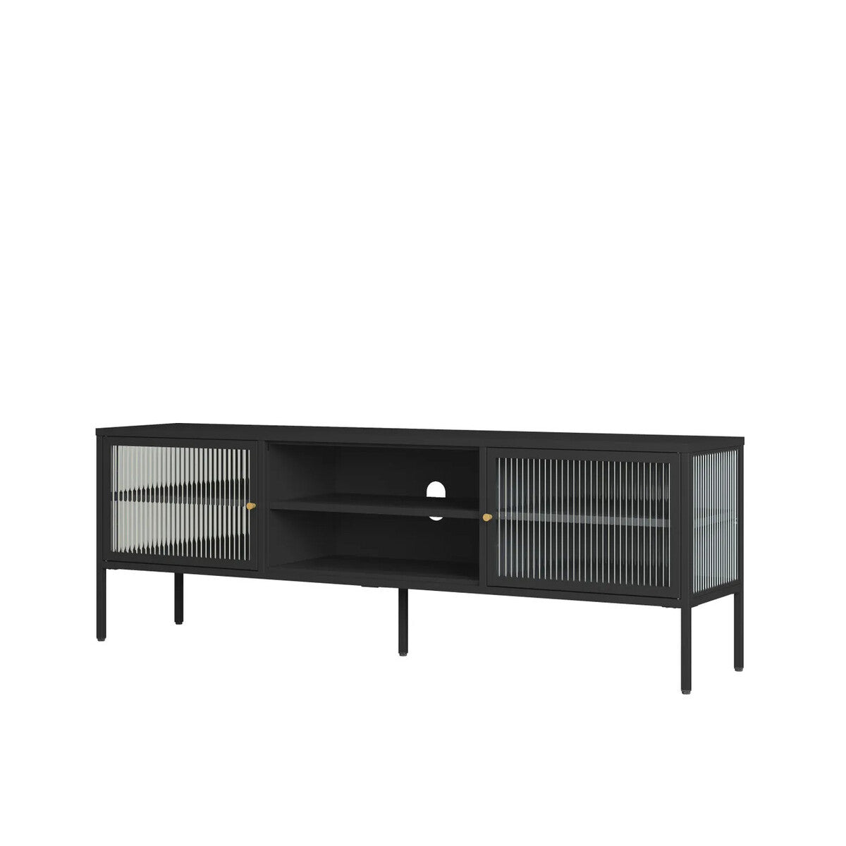 Hudson Black Metal and Fluted Glass Door TV/Media Unit