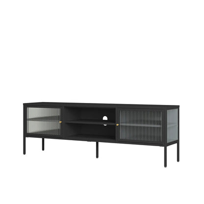 Hudson Black Metal and Fluted Glass Door TV/Media Unit
