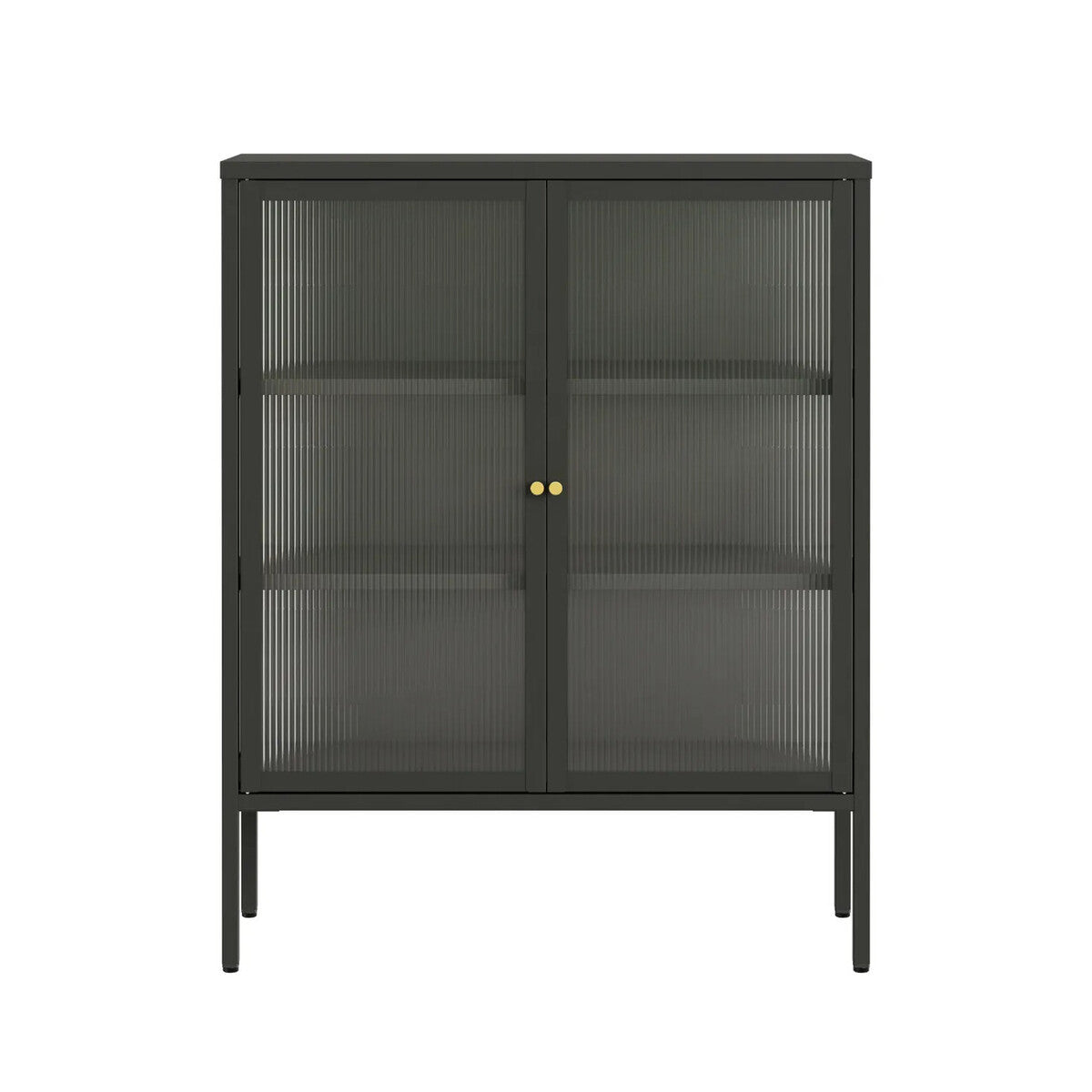 Hudson Industrial Black Metal and Fluted Glass Door Cabinet