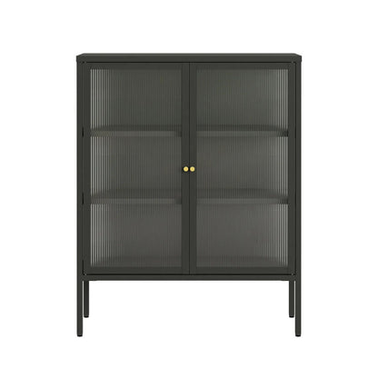 Hudson Industrial Black Metal and Fluted Glass Door Cabinet