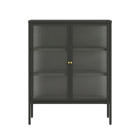 Hudson Industrial Black Metal and Fluted Glass Door Cabinet