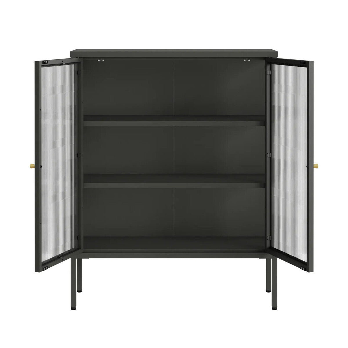 Hudson Industrial Black Metal and Fluted Glass Door Cabinet