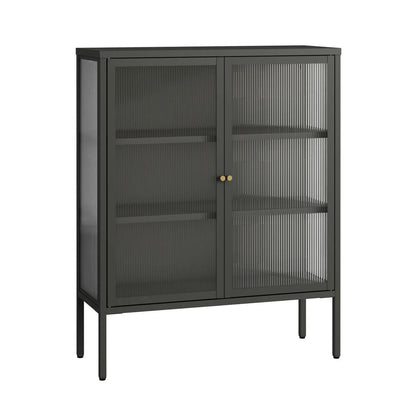 Hudson Industrial Black Metal and Fluted Glass Door Cabinet