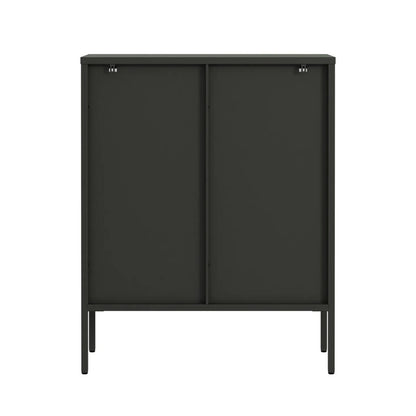 Hudson Industrial Black Metal and Fluted Glass Door Cabinet