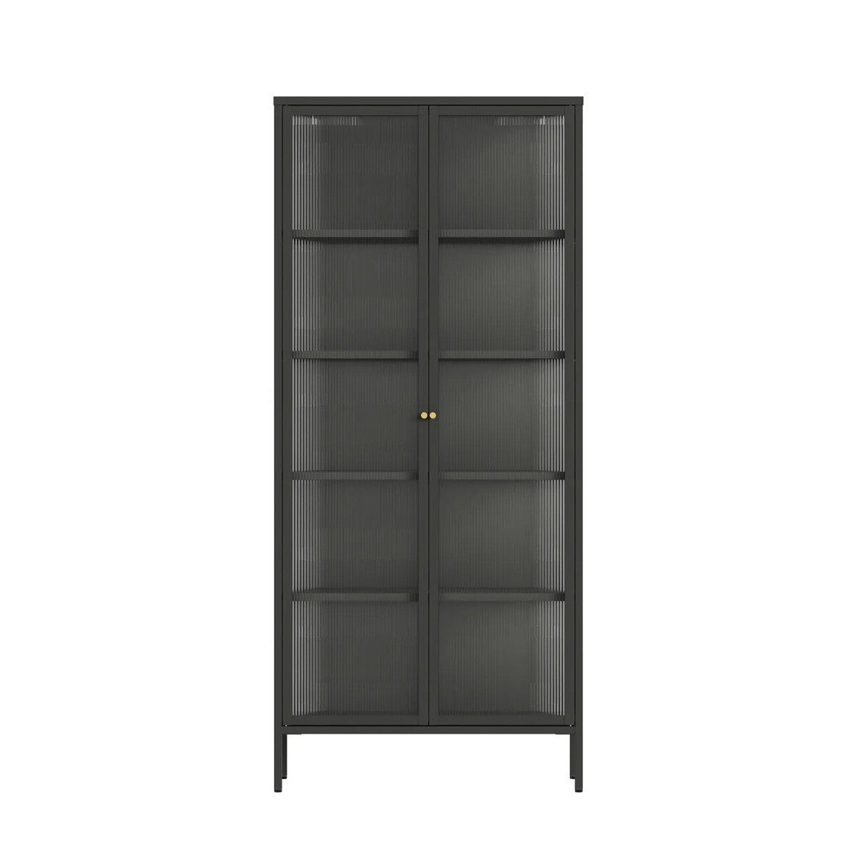 Hudson Industrial Black Metal and Fluted Glass Door Tall Cabinet