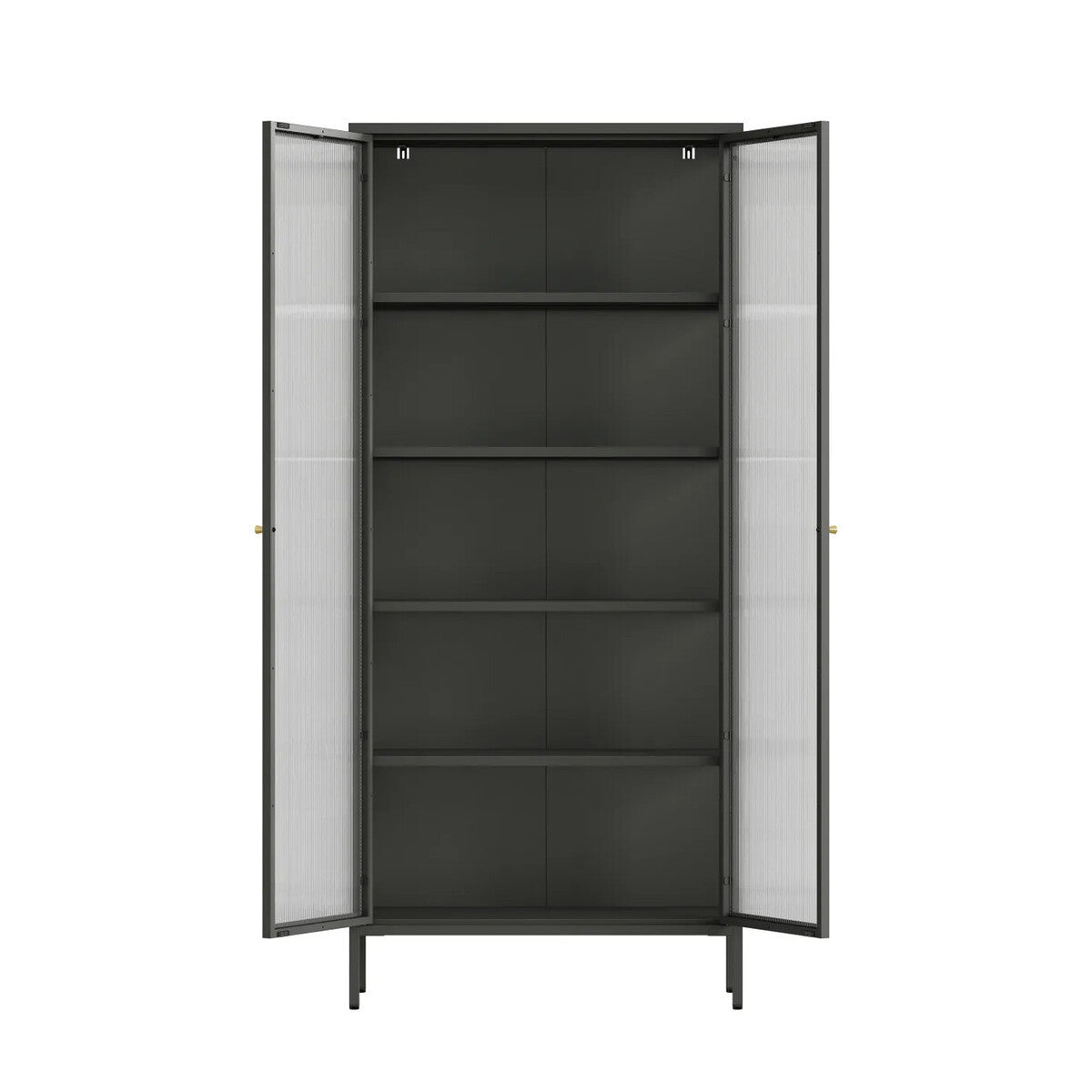 Hudson Industrial Black Metal and Fluted Glass Door Tall Cabinet