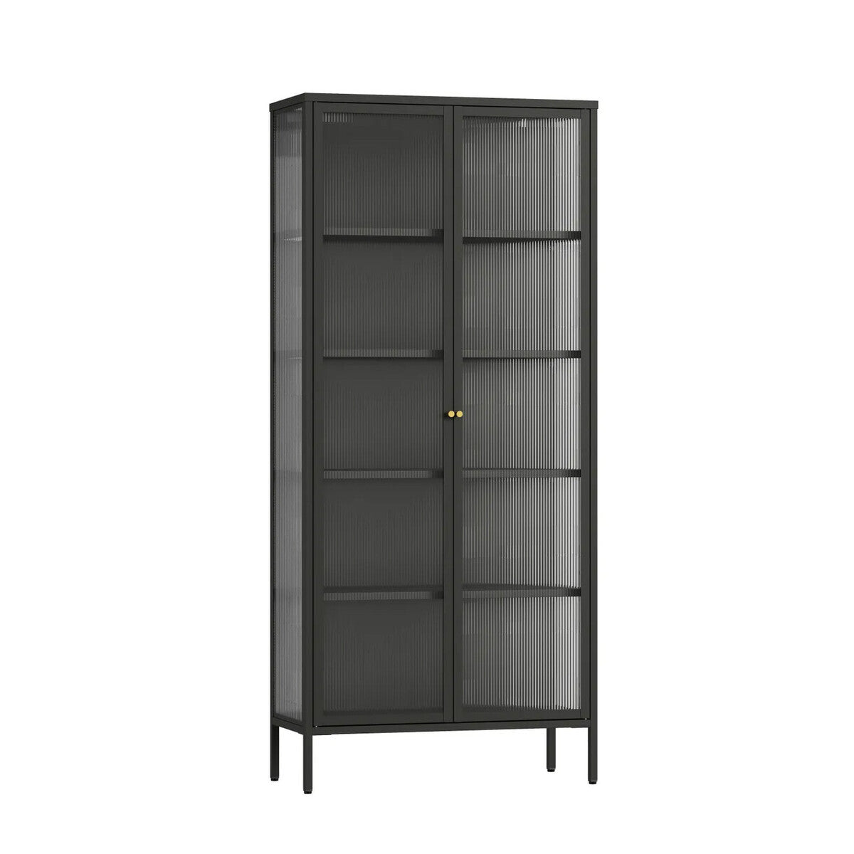 Hudson Industrial Black Metal and Fluted Glass Door Tall Cabinet