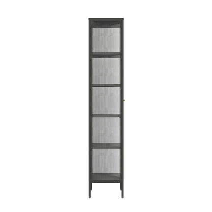 Hudson Industrial Black Metal and Fluted Glass Door Tall Cabinet