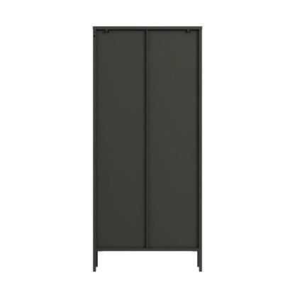 Hudson Industrial Black Metal and Fluted Glass Door Tall Cabinet