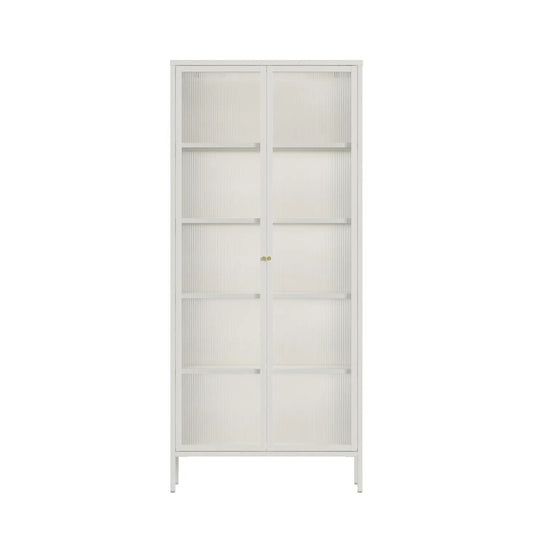 Hudson Luxe Warm White Metal Fluted Glass Door Tall Cabinet