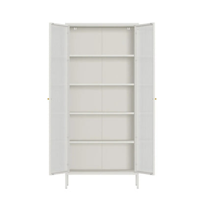 Hudson Luxe Warm White Metal Fluted Glass Door Tall Cabinet