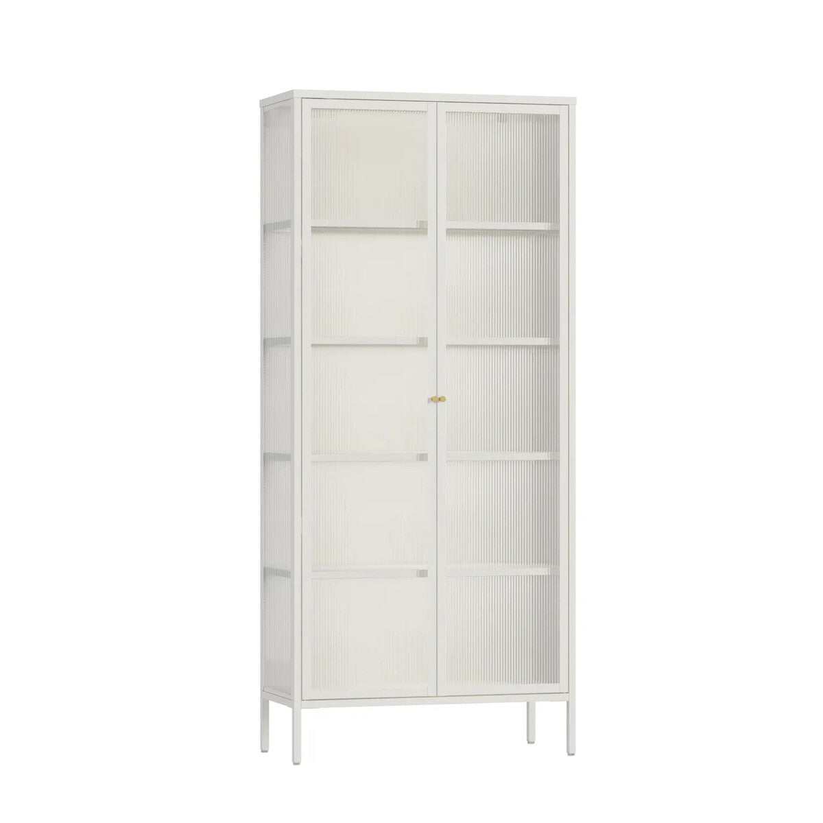 Hudson Luxe Warm White Metal Fluted Glass Door Tall Cabinet