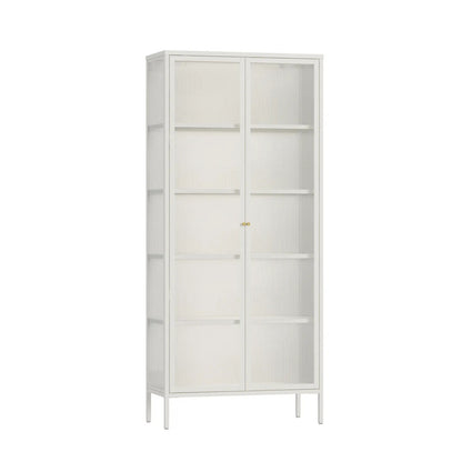 Hudson Luxe Warm White Metal Fluted Glass Door Tall Cabinet