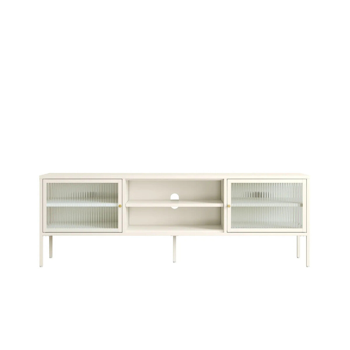 Hudson Warm White Metal Fluted Glass Door TV/Media Unit