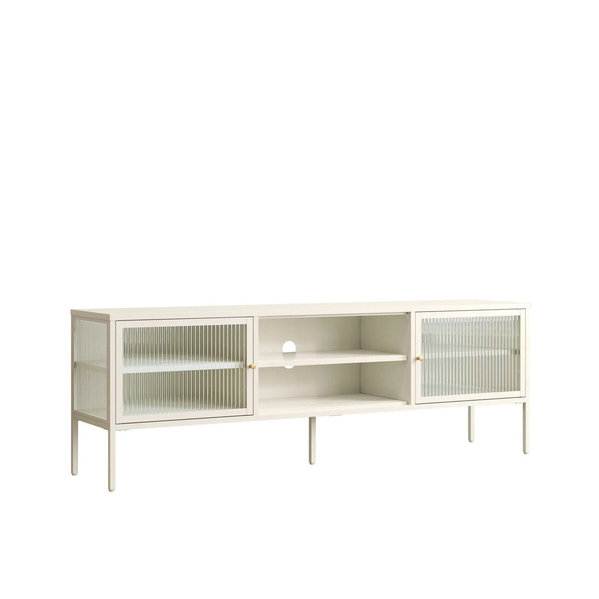 Hudson Warm White Metal Fluted Glass Door TV/Media Unit