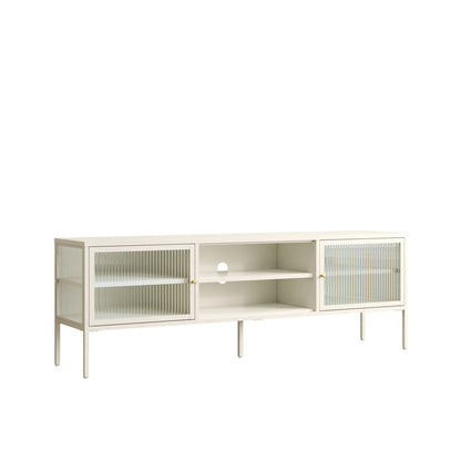 Hudson Warm White Metal Fluted Glass Door TV/Media Unit