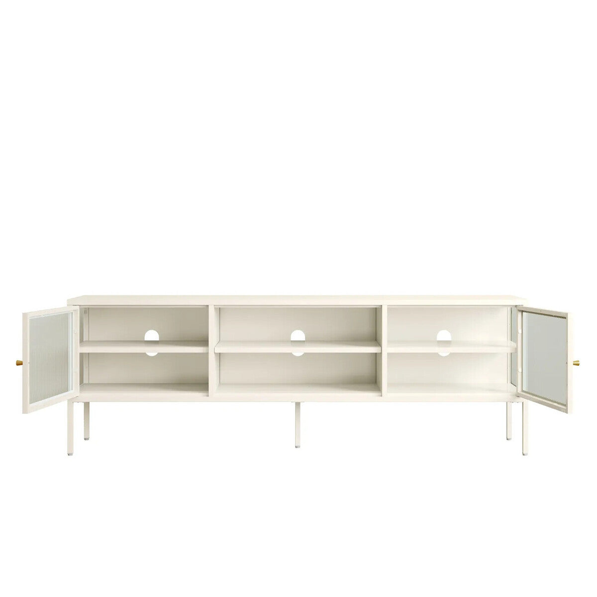 Hudson Warm White Metal Fluted Glass Door TV/Media Unit