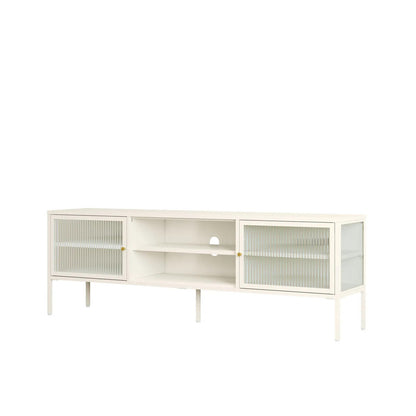 Hudson Warm White Metal Fluted Glass Door TV/Media Unit