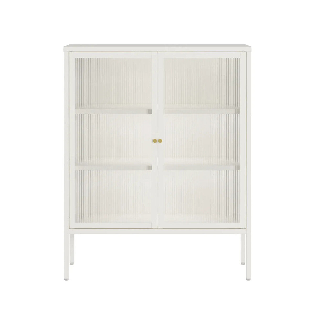Hudson Warm White Metal and Fluted Glass Door Cabinet