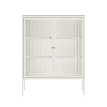 Hudson Warm White Metal and Fluted Glass Door Cabinet