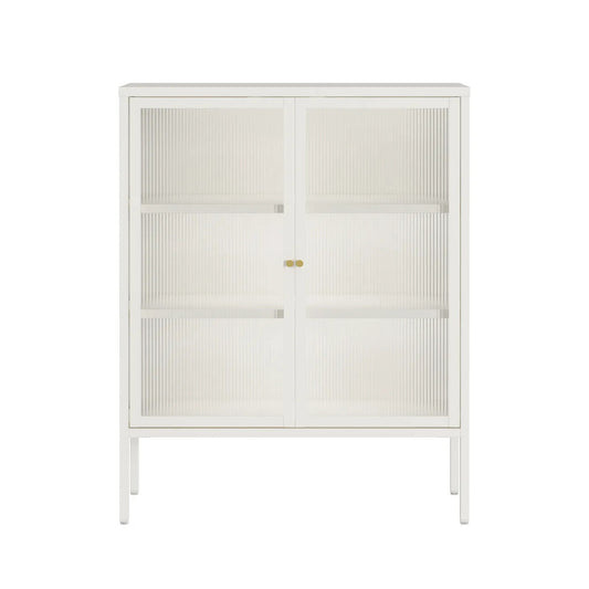 Hudson Warm White Metal and Fluted Glass Door Cabinet