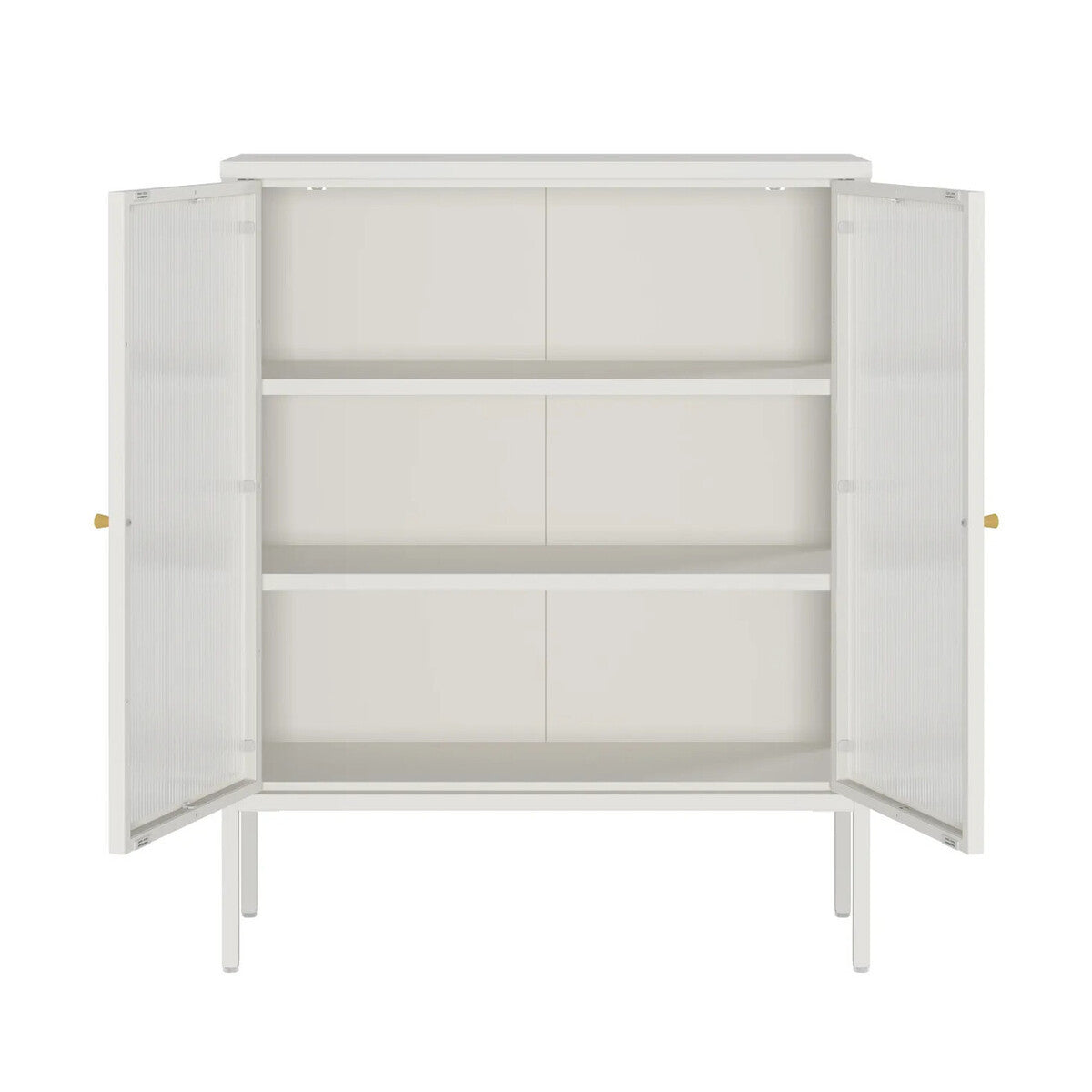 Hudson Warm White Metal and Fluted Glass Door Cabinet