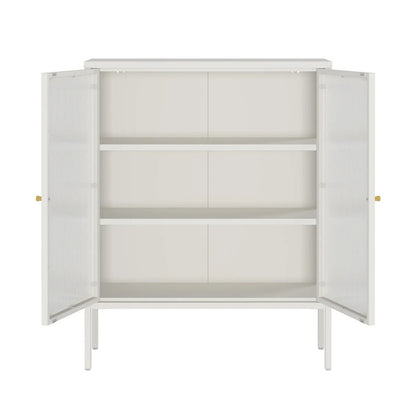 Hudson Warm White Metal and Fluted Glass Door Cabinet