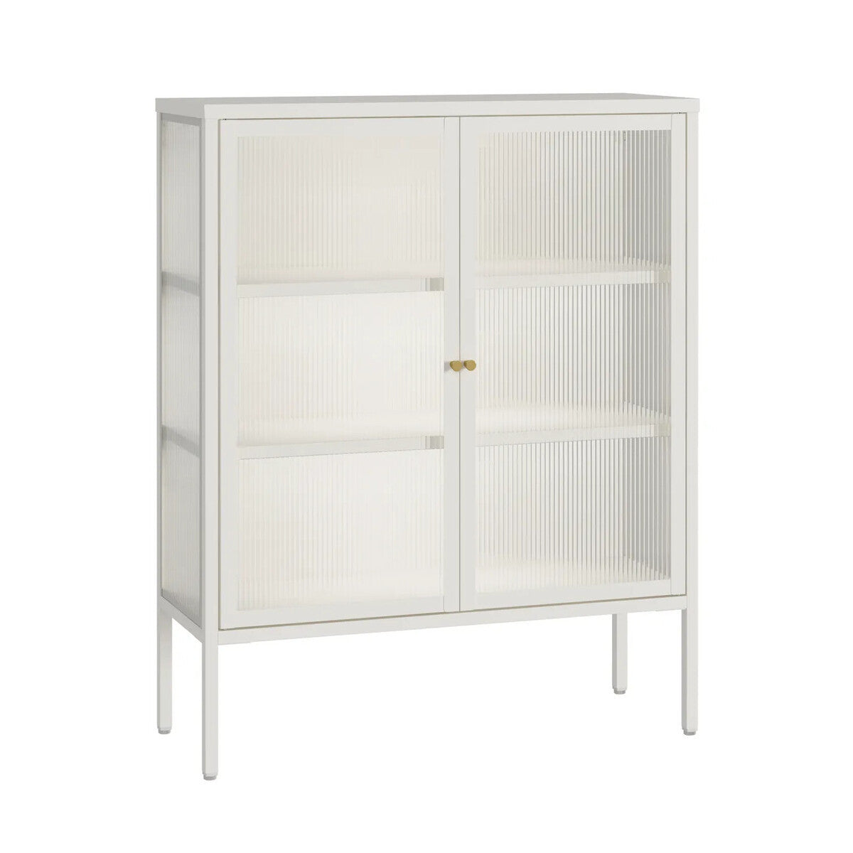 Hudson Warm White Metal and Fluted Glass Door Cabinet